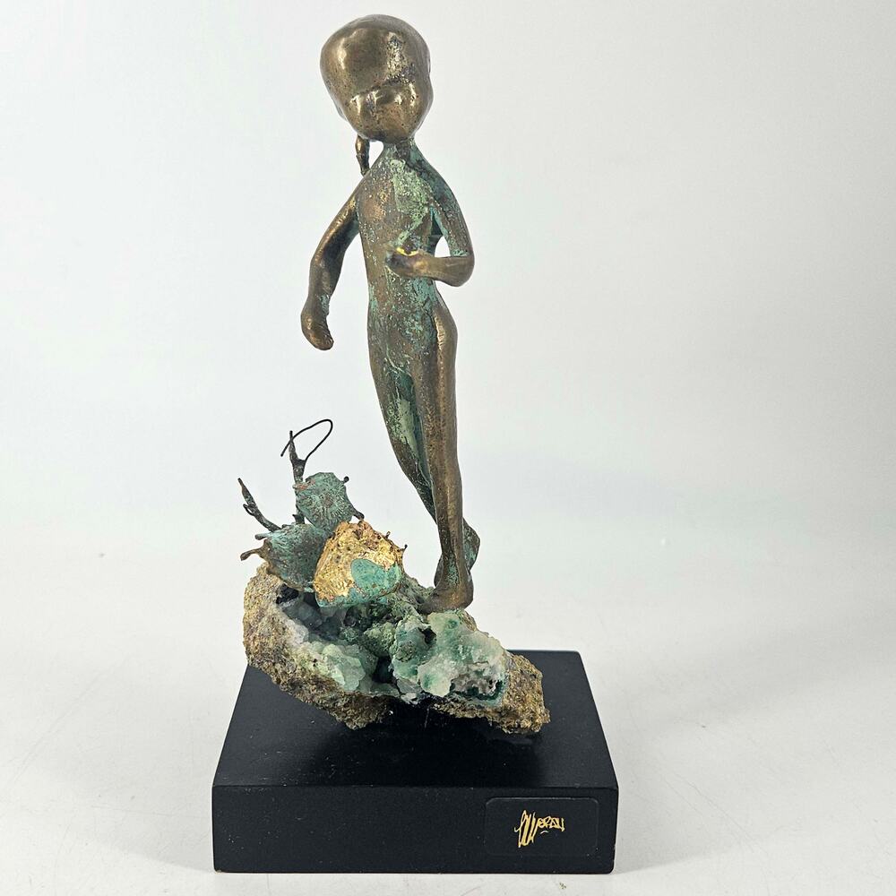 Vintage Malcolm Moran mid century modern bronze sculpture of a child  Read pls